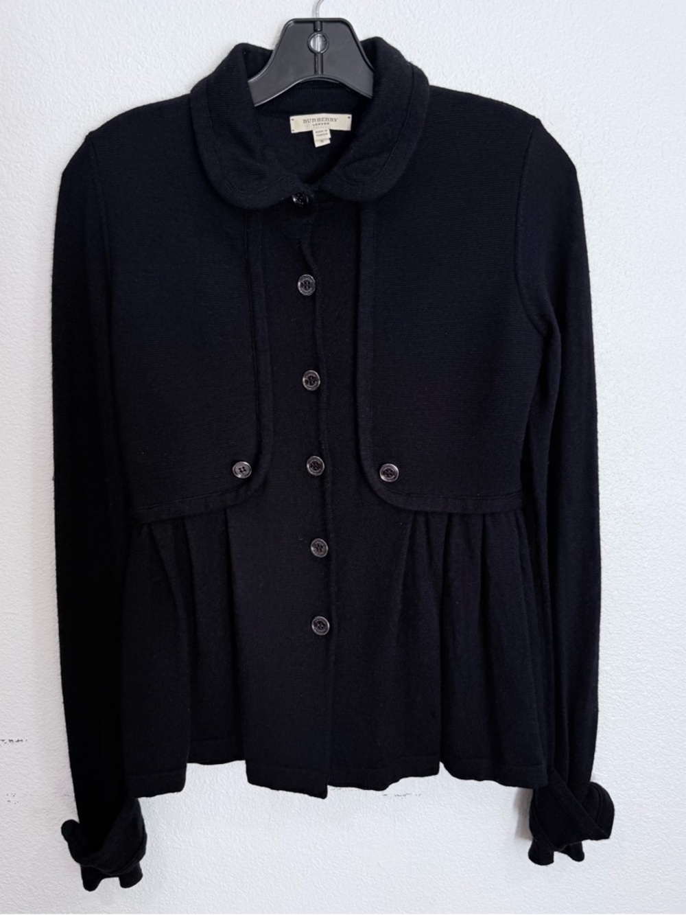 Women’s Burberry 100% Extra Fine Merino Wool Button Up Black Cardigan Size Small